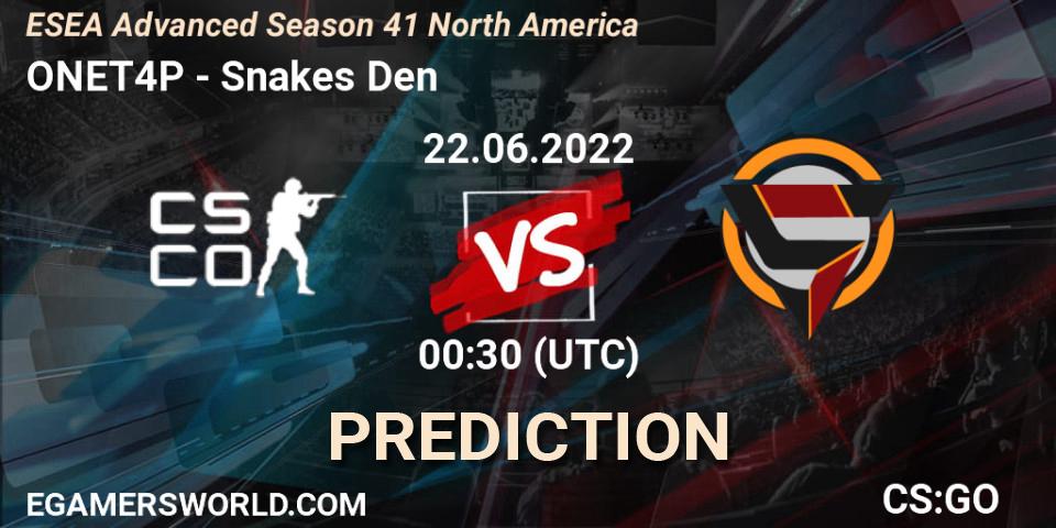 ONET4P vs Snakes Den: Betting TIp, Match Prediction. 22.06.22. CS2 (CS:GO), ESEA Advanced Season 41 North America