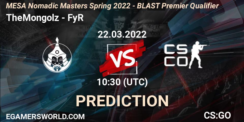 TheMongolz vs FyR Esports: Betting TIp, Match Prediction. 22.03.2022 at 10:30. Counter-Strike (CS2), MESA Nomadic Masters Spring 2022 - BLAST Premier Qualifier