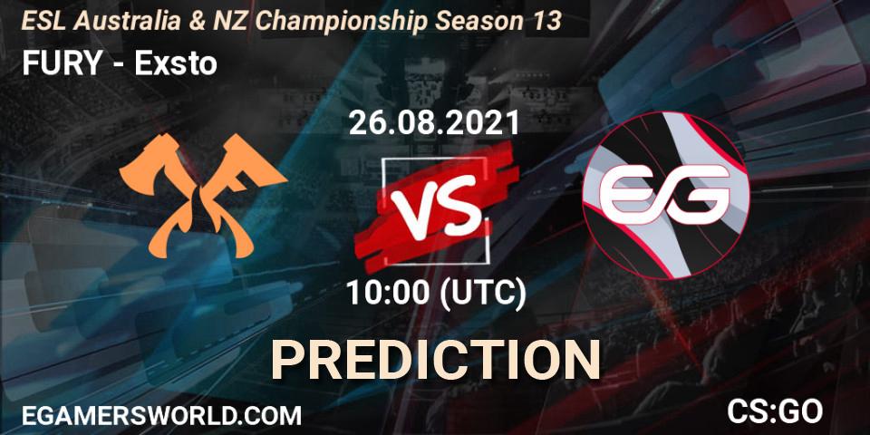 FURY vs Exsto: Betting TIp, Match Prediction. 26.08.21. CS2 (CS:GO), ESL Australia & NZ Championship Season 13