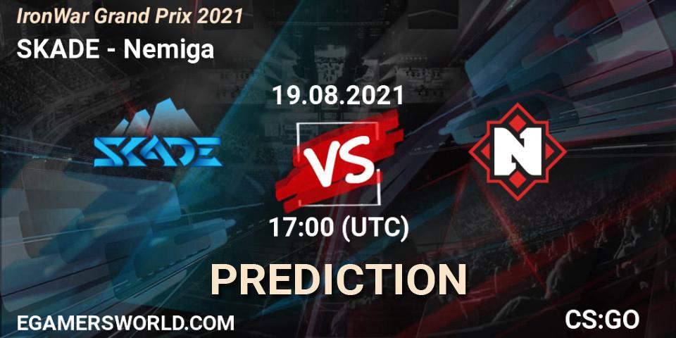 SKADE vs Nemiga: Betting TIp, Match Prediction. 19.08.2021 at 17:00. Counter-Strike (CS2), IronWar Grand Prix 2021