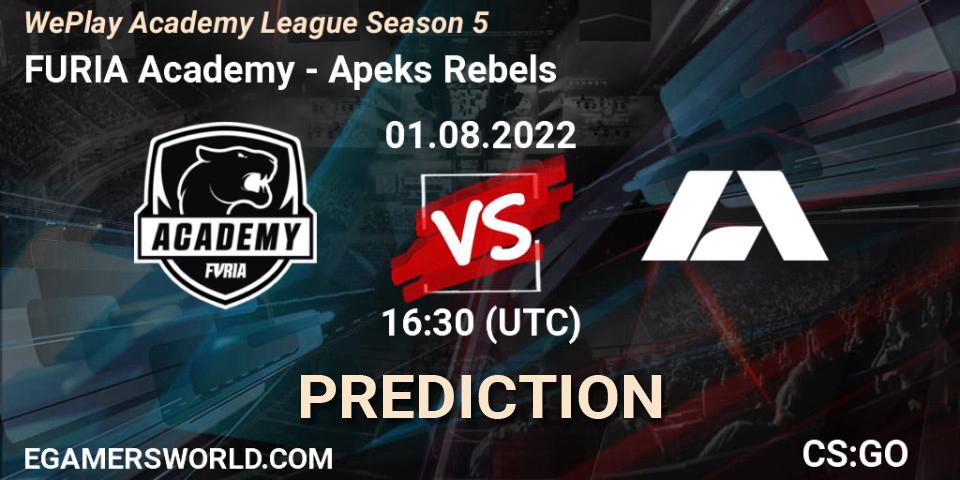 FURIA Academy vs Apeks Rebels: Betting TIp, Match Prediction. 01.08.2022 at 16:25. Counter-Strike (CS2), WePlay Academy League Season 5