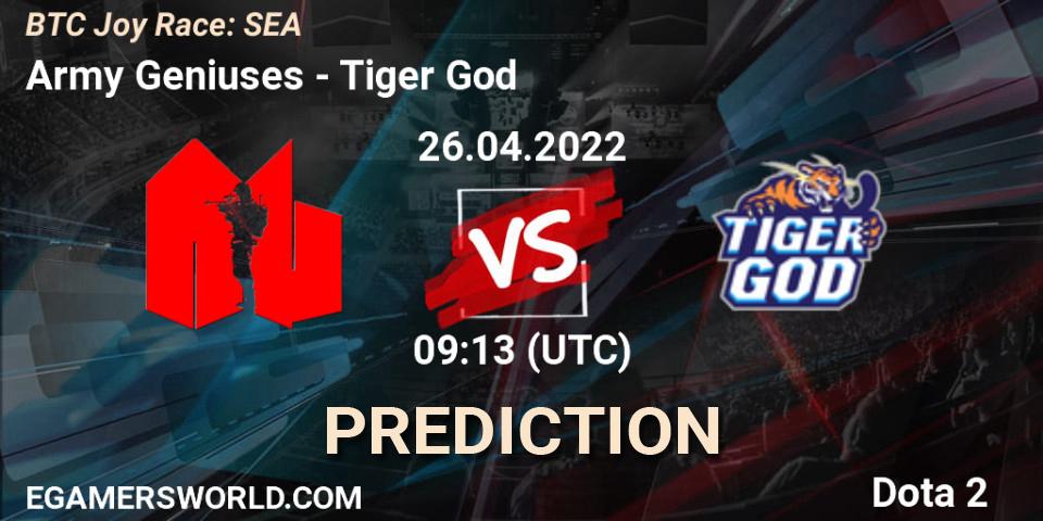 Army Geniuses vs Tiger God: Betting TIp, Match Prediction. 26.04.2022 at 09:13. Dota 2, BTC Joy Race: SEA