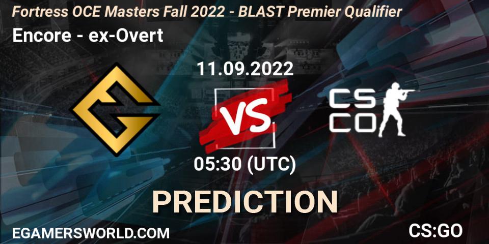 Encore vs ex-Overt: Betting TIp, Match Prediction. 11.09.22. CS2 (CS:GO), Fortress OCE Masters Fall 2022 - BLAST Premier Qualifier