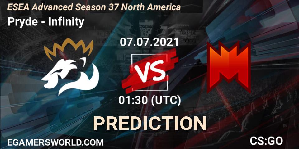 Pryde vs Infinity: Betting TIp, Match Prediction. 07.07.2021 at 01:30. Counter-Strike (CS2), ESEA Season 37: Advanced Division - North America