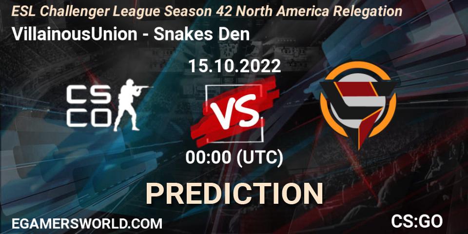 Villainous vs Snakes Den: Betting TIp, Match Prediction. 15.10.22. CS2 (CS:GO), ESL Challenger League Season 42 North America Relegation