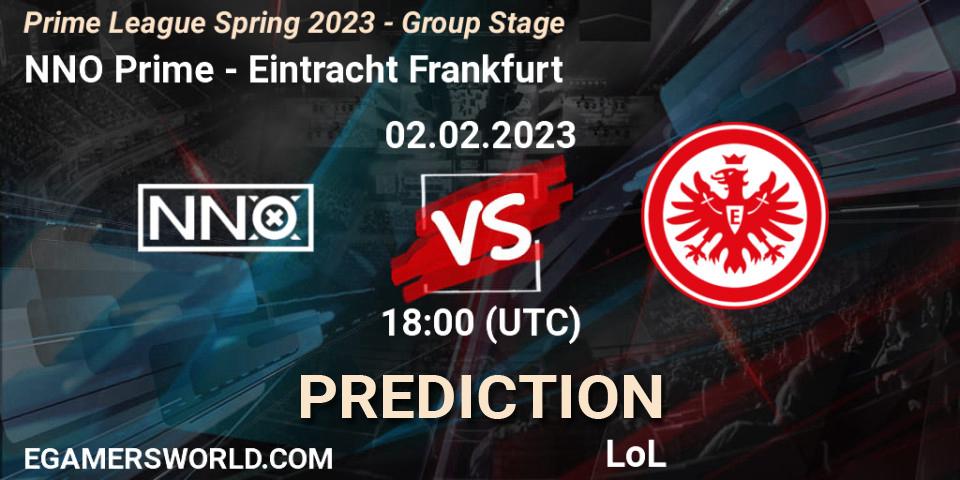 NNO Prime vs Eintracht Frankfurt: Betting TIp, Match Prediction. 02.02.2023 at 20:00. LoL, Prime League Spring 2023 - Group Stage