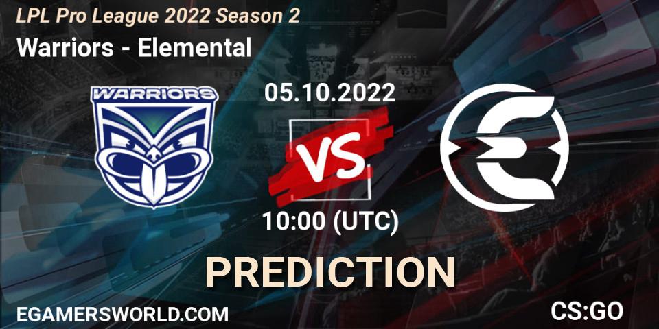 Warriors vs Elemental: Betting TIp, Match Prediction. 05.10.2022 at 10:20. Counter-Strike (CS2), LPL Pro League 2022 Season 2