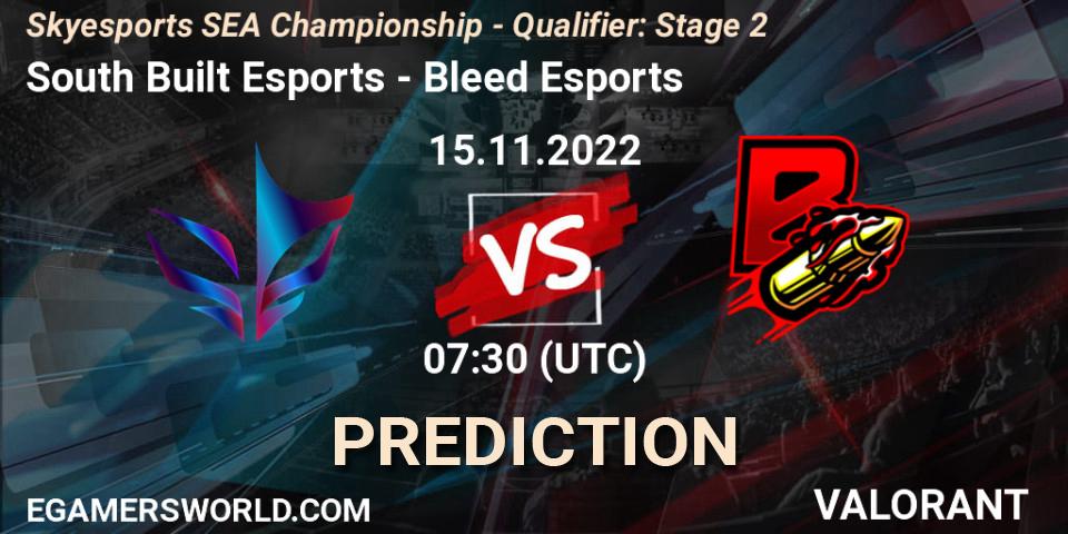 South Built Esports vs Bleed Esports: Betting TIp, Match Prediction. 15.11.2022 at 07:30. VALORANT, Skyesports SEA Championship - Qualifier: Stage 2