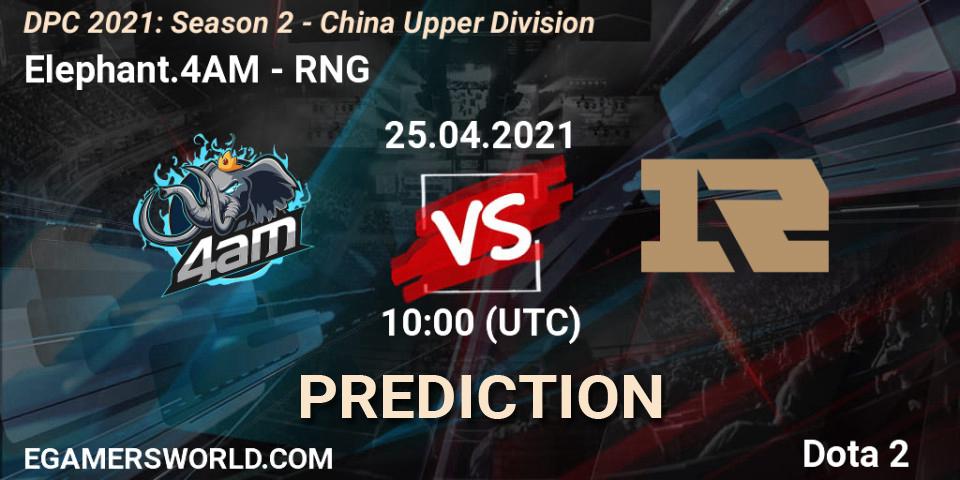 Elephant.4AM vs RNG: Betting TIp, Match Prediction. 25.04.2021 at 09:58. Dota 2, DPC 2021: Season 2 - China Upper Division
