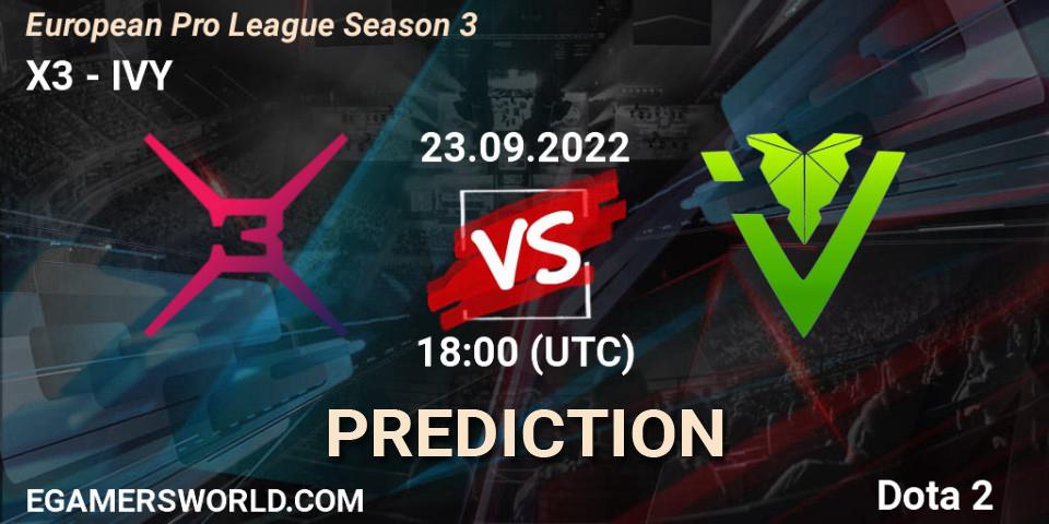 X3 vs IVY: Betting TIp, Match Prediction. 23.09.2022 at 18:33. Dota 2, European Pro League Season 3 