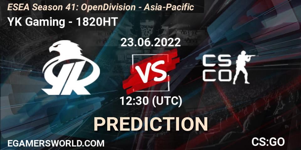 YK Gaming vs 1820HT: Betting TIp, Match Prediction. 23.06.2022 at 12:30. Counter-Strike (CS2), ESEA Season 41: Open Division - Asia-Pacific