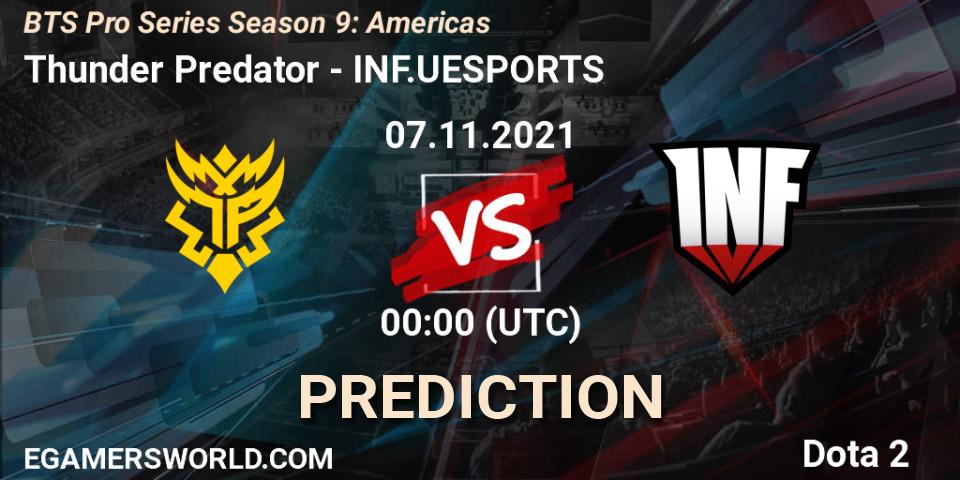 Thunder Predator vs INF.UESPORTS: Betting TIp, Match Prediction. 06.11.21. Dota 2, BTS Pro Series Season 9: Americas
