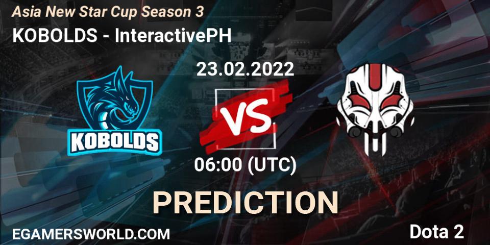 KOBOLDS vs InteractivePH: Betting TIp, Match Prediction. 23.02.2022 at 10:29. Dota 2, Asia New Star Cup Season 3