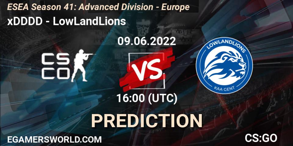 xDDDD vs LowLandLions: Betting TIp, Match Prediction. 09.06.2022 at 16:00. Counter-Strike (CS2), ESEA Season 41: Advanced Division - Europe