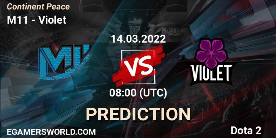 M11 vs Violet: Betting TIp, Match Prediction. 14.03.2022 at 06:04. Dota 2, Continent Peace