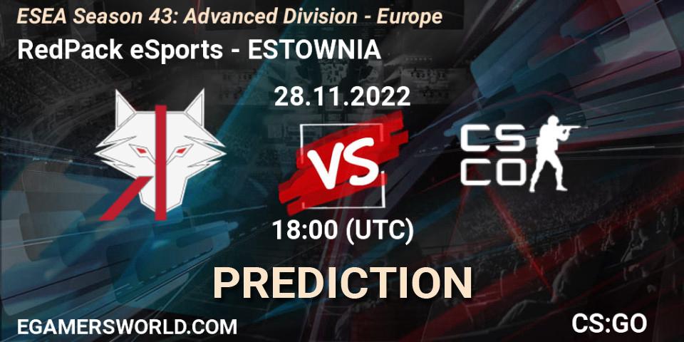 RedPack eSports vs ESTOWNIA: Betting TIp, Match Prediction. 28.11.22. CS2 (CS:GO), ESEA Season 43: Advanced Division - Europe