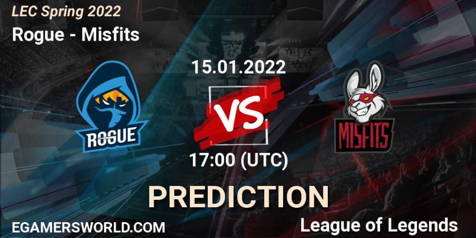 Rogue vs Misfits: Betting TIp, Match Prediction. 15.01.22. LoL, LEC Spring 2022 - Group Stage