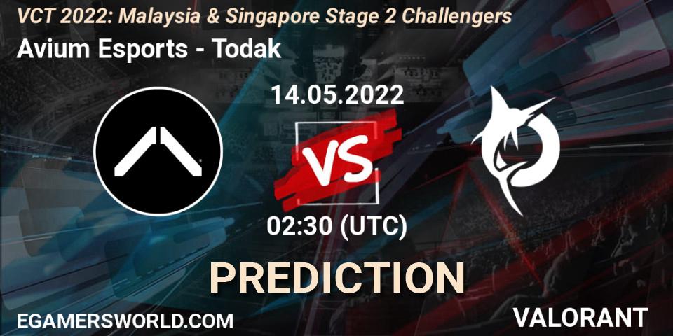 Avium Esports vs Todak: Betting TIp, Match Prediction. 14.05.2022 at 02:30. VALORANT, VCT 2022: Malaysia & Singapore Stage 2 Challengers