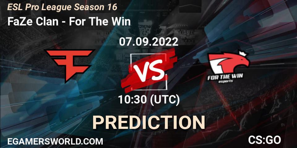 FaZe Clan vs For The Win: Betting TIp, Match Prediction. 07.09.2022 at 10:30. Counter-Strike (CS2), ESL Pro League Season 16