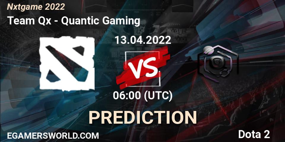 Team Qx vs Quantic Gaming: Betting TIp, Match Prediction. 19.04.2022 at 07:00. Dota 2, Nxtgame 2022