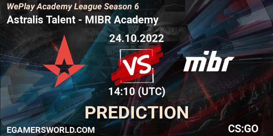 Astralis Talent vs MIBR Academy: Betting TIp, Match Prediction. 24.10.2022 at 14:10. Counter-Strike (CS2), WePlay Academy League Season 6
