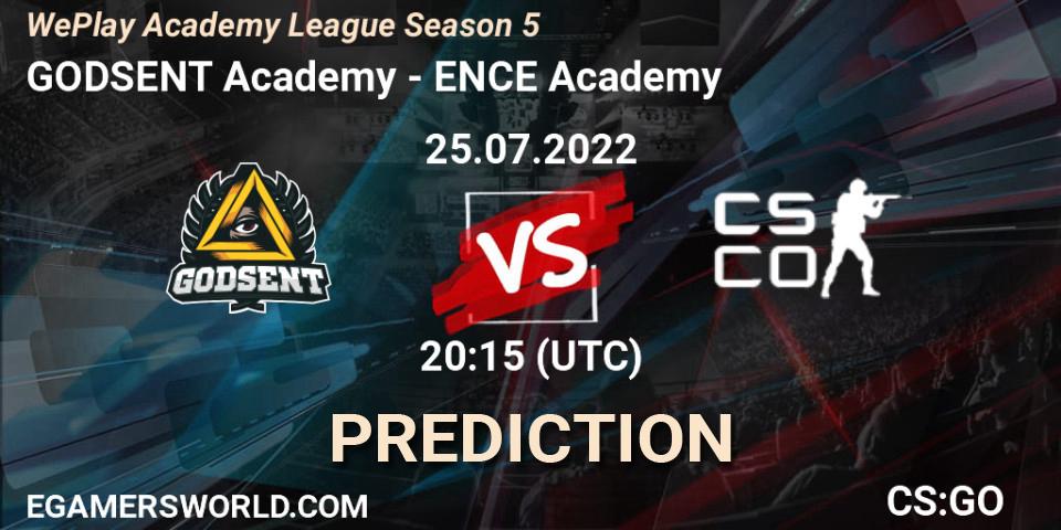 GODSENT Academy vs ENCE Academy: Betting TIp, Match Prediction. 25.07.2022 at 20:15. Counter-Strike (CS2), WePlay Academy League Season 5