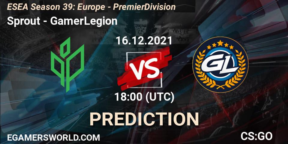 Sprout vs GamerLegion: Betting TIp, Match Prediction. 16.12.2021 at 18:00. Counter-Strike (CS2), ESEA Season 39: Europe - Premier Division