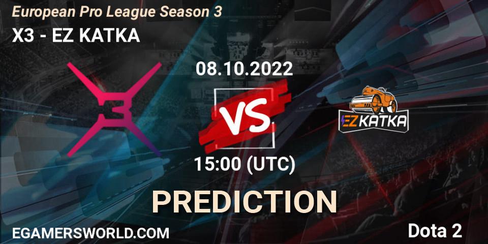 X3 vs EZ KATKA: Betting TIp, Match Prediction. 08.10.2022 at 15:38. Dota 2, European Pro League Season 3 