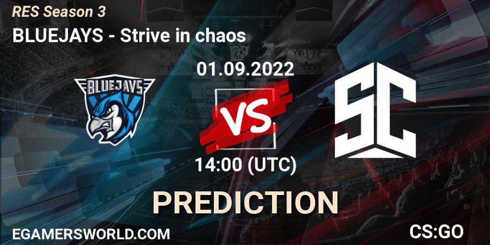 BLUEJAYS vs Strive in chaos: Betting TIp, Match Prediction. 01.09.2022 at 14:00. Counter-Strike (CS2), RES Season 3