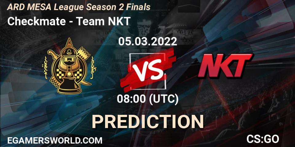 Checkmate vs Team NKT: Betting TIp, Match Prediction. 05.03.2022 at 12:40. Counter-Strike (CS2), ARD MESA League Season 2 Finals