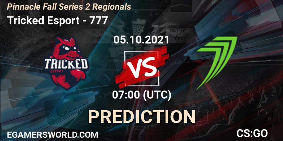 Tricked Esport vs 777: Betting TIp, Match Prediction. 05.10.2021 at 07:00. Counter-Strike (CS2), Pinnacle Fall Series 2 Regionals