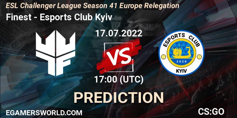 Finest vs Esports Club Kyiv: Betting TIp, Match Prediction. 17.07.2022 at 17:00. Counter-Strike (CS2), ESL Challenger League Season 41 Europe Relegation