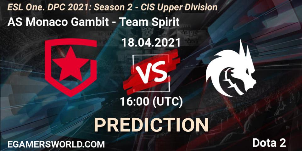 AS Monaco Gambit vs Team Spirit: Betting TIp, Match Prediction. 18.04.21. Dota 2, ESL One. DPC 2021: Season 2 - CIS Upper Division