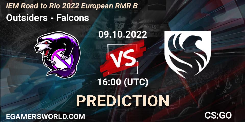 Outsiders vs Falcons: Betting TIp, Match Prediction. 09.10.2022 at 18:15. Counter-Strike (CS2), IEM Road to Rio 2022 European RMR B