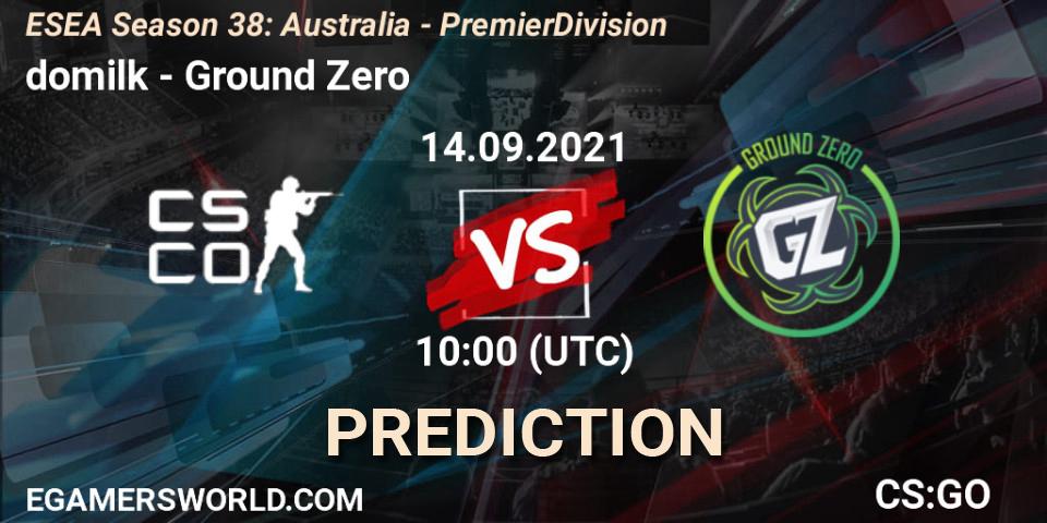 domilk vs Ground Zero: Betting TIp, Match Prediction. 14.09.2021 at 10:00. Counter-Strike (CS2), ESEA Season 38: Australia - Premier Division
