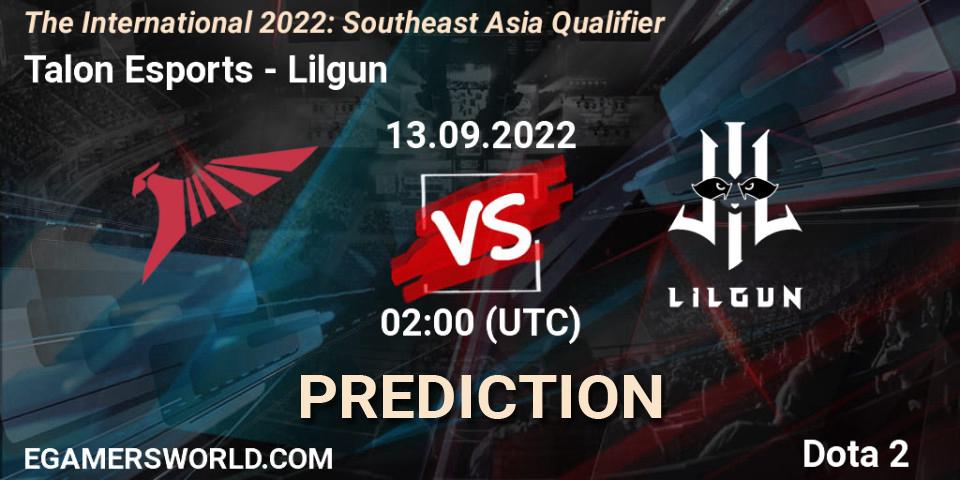 Talon Esports vs Lilgun: Betting TIp, Match Prediction. 13.09.2022 at 02:11. Dota 2, The International 2022: Southeast Asia Qualifier