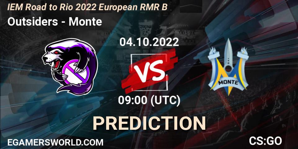 Outsiders vs Monte: Betting TIp, Match Prediction. 04.10.2022 at 14:20. Counter-Strike (CS2), IEM Road to Rio 2022 European RMR B
