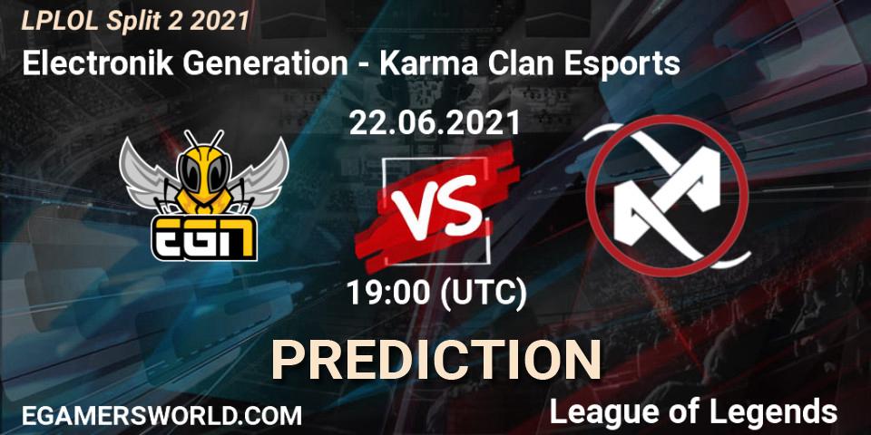 Electronik Generation vs Karma Clan Esports: Betting TIp, Match Prediction. 22.06.2021 at 19:00. LoL, LPLOL Split 2 2021