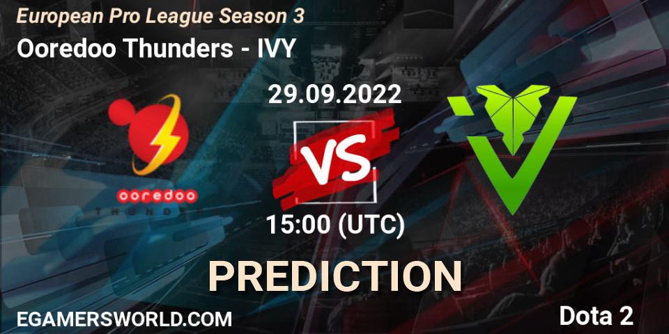 Ooredoo Thunders vs IVY: Betting TIp, Match Prediction. 29.09.22. Dota 2, European Pro League Season 3 
