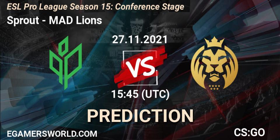 Sprout vs MAD Lions: Betting TIp, Match Prediction. 27.11.2021 at 15:45. Counter-Strike (CS2), ESL Pro League Season 15: Conference Stage