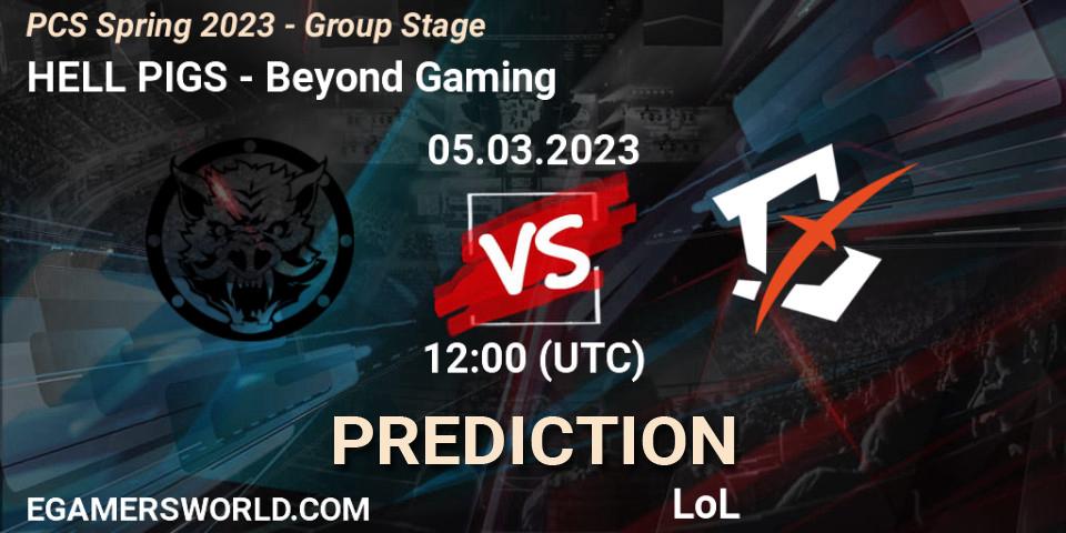 HELL PIGS vs Beyond Gaming: Betting TIp, Match Prediction. 19.02.2023 at 10:15. LoL, PCS Spring 2023 - Group Stage