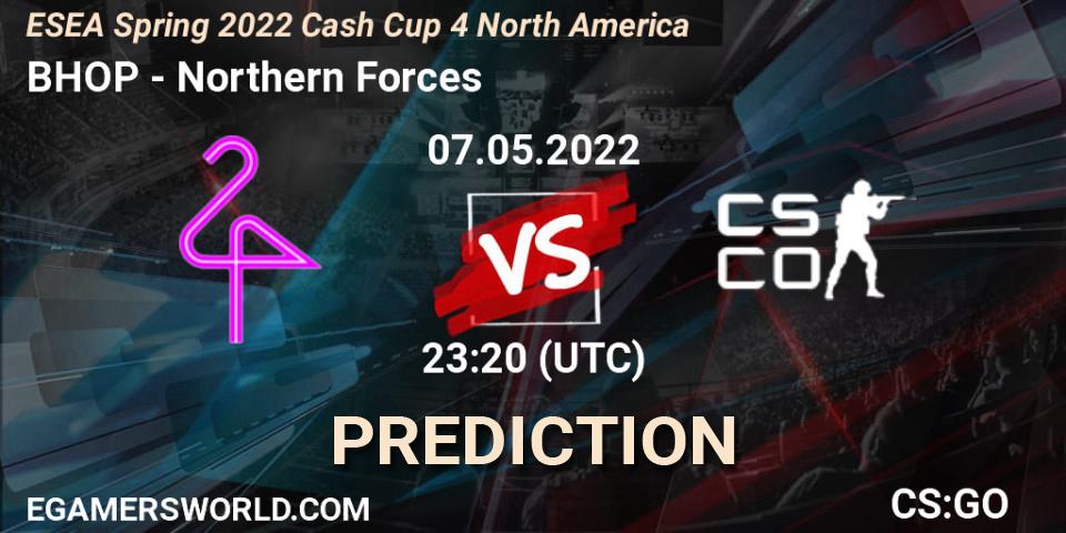 BHOP vs Northern Forces: Betting TIp, Match Prediction. 07.05.2022 at 23:20. Counter-Strike (CS2), ESEA Spring 2022 Cash Cup 4 North America
