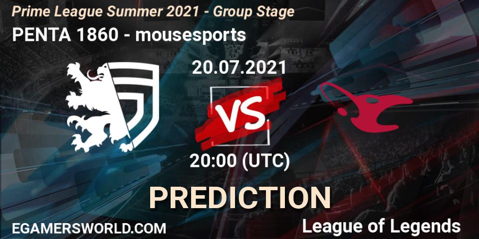 PENTA 1860 vs mousesports: Betting TIp, Match Prediction. 20.07.2021 at 18:00. LoL, Prime League Summer 2021 - Group Stage