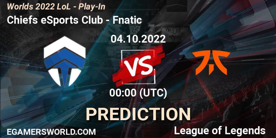 Chiefs eSports Club vs Fnatic: Betting TIp, Match Prediction. 30.09.2022 at 01:30. LoL, Worlds 2022 LoL - Play-In