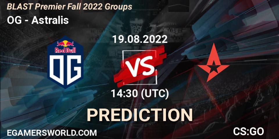 OG vs Astralis: Betting TIp, Match Prediction. 19.08.2022 at 15:10. Counter-Strike (CS2), BLAST Premier Fall 2022 Groups