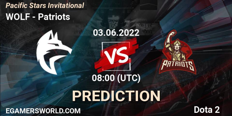 WOLF vs Patriots: Betting TIp, Match Prediction. 03.06.2022 at 08:02. Dota 2, Pacific Stars Invitational