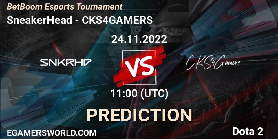 SneakerHead vs CKS4GAMERS: Betting TIp, Match Prediction. 24.11.2022 at 11:39. Dota 2, BetBoom Esports Tournament