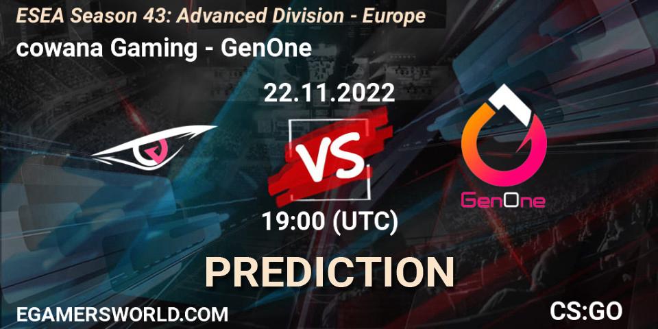 cowana Gaming vs GenOne: Betting TIp, Match Prediction. 22.11.22. CS2 (CS:GO), ESEA Season 43: Advanced Division - Europe