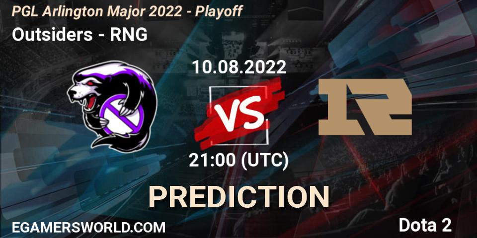 Outsiders vs RNG: Betting TIp, Match Prediction. 10.08.2022 at 22:30. Dota 2, PGL Arlington Major 2022 - Playoff