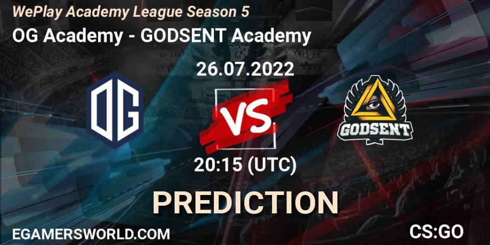 OG Academy vs GODSENT Academy: Betting TIp, Match Prediction. 26.07.2022 at 20:15. Counter-Strike (CS2), WePlay Academy League Season 5